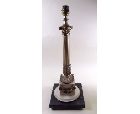 A brass and marble corinthian column table lamp 