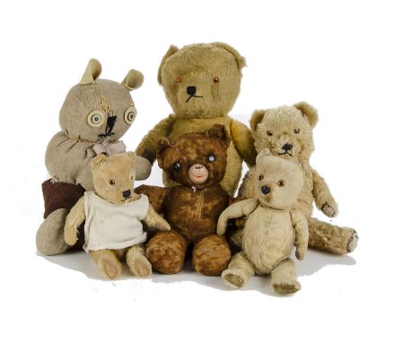 Various  Teddy Bears: a small Chiltern-type Teddy Bear --12in. (30.5cm.) high; a Chiltern with plastic nose; two other Britis