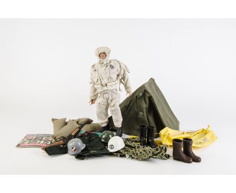 Vintage Action Man, including Ski Patrol Action Man, various clothing, weapons and accessories including Life Raft, Tent, Sti