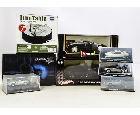 HotWheels 1:18 1989 Batmobile, Burago 1:18 Bugatti EB 110 (1991), Minichamps 1:43 Quantum Of Solace Aston Martin DB5 & Alfa 1