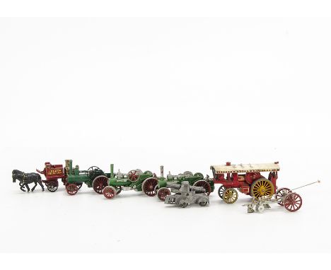 00 Gauge white Metal Steam Models and Matchbox MOY and Simon and Riverlet Mounted Gun: two White Metal Farmers Ploughing Stea