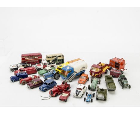 Various Diecast, including Crescent Fire Engine, Moko Milk Cart, Dinky VW Karmann Ghia, 23f Alfa Romeo, Austin Devon, Corgi R