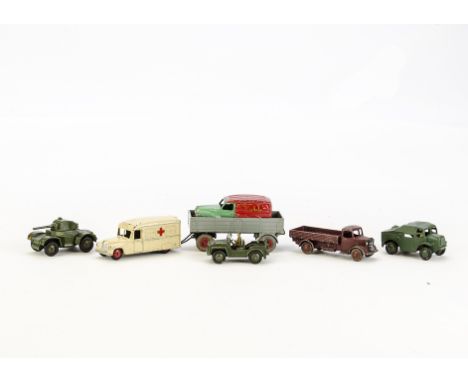 Dinky Vehicles, including 688 Field Artillery Tractor (repainted), 253 Daimler Ambulance and 670 Armoured Car and four others