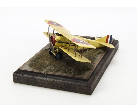 Kitbuilt and Painted 1:24 Scale WW1 Spad Bi-Plane on Scenic base: built and painted in yellow with US Eddie Rickenbacker mark