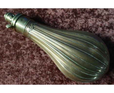 G &amp; J . W. Hawksley of Sheffield embossed fluted design brass and copper powder flask 