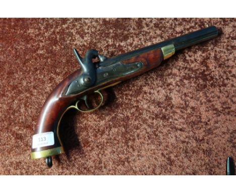 French style cavalry type percussion cap holster pistol with 9 inch Belgium proof barrel, half stocked with brass mounts and 