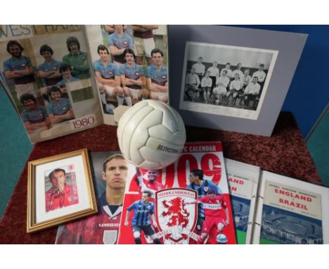 Selection of Middlesbrough related football club sporting memorabilia including Jack Hatfield football signed from Middlesbro