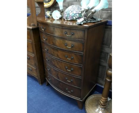 MAHOGANY BOW FRONTED CHEST OF DRAWERS, 76cm wide