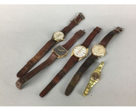 GENTLEMAN'S ORIS MANUAL WING GOLD PLATED WRIST WATCH, along with three other gentleman's examples and a lady's Tissot example