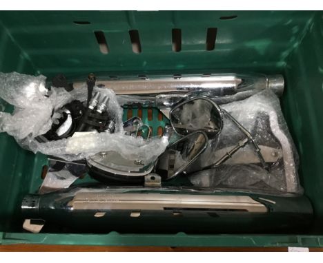 LOT OF CHROME HARLEY DAVIDSON SPORTSTER PARTS, including exhaust silencers