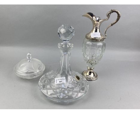 SILVER PLATED TRAY, along with another tray, a crystal decanter and other crystal and silver plated items