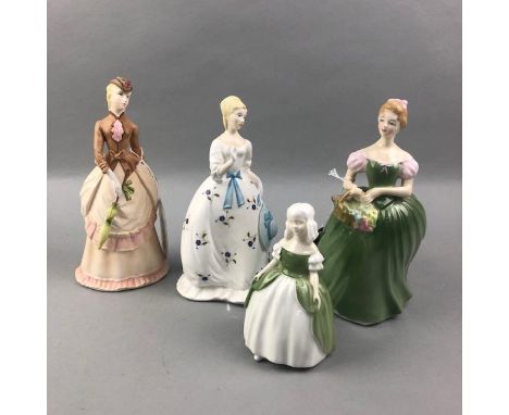 ROYAL DOULTON FIGURE OF CLARISSA, HN2345, 19.5cm high, along with Penny HN2338 and two Worcester figures of Summertime and Su