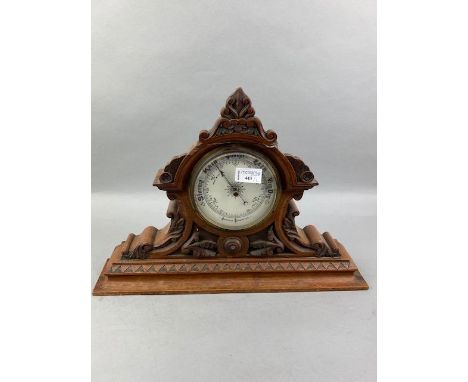 LATE VICTORIAN OAK CASED ANEROID BAROMETER, alon with an Edwardian mantel clock (2)