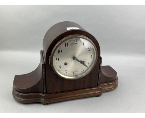 MAHOGANY CASED MANTLE CLOCK, along with a wall barometer
