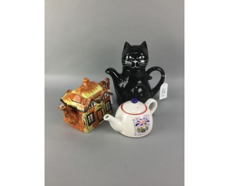 PRICE KENSINGTON COTTAGE WARE TEA POT, along with a vintage commemorative tea pot 'London' and a black cat tea pot (3)