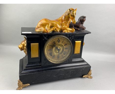VICTORIAN EBONISED MANTEL CLOCK, 37cm high