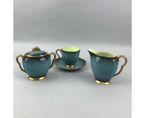 CARLTON WARE COFFEE SERVICE, in shades of blue with green and white enamel polka dot decoration