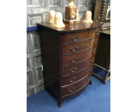 MAHOGANY BOW FRONTED CHEST OF DRAWERS, 76cm wide