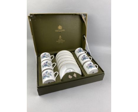 ROYAL WORCESTER COFFEE SERVICE, comprising six cans and six saucers, with floral design, in original fitted box