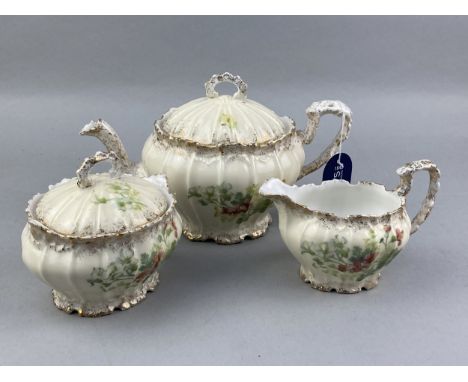LIMOGES FRANCE COFFEE SERVICE, comprising coffee pot, four cups, four saucers, cream and sugar, along with HM sutherland part