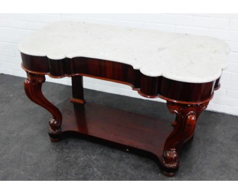 Victorian mahogany and marble top console table, 72 x 115cm 
