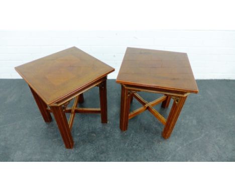 Pair of hardwood lamp / side tables, 50 x 44cm, (2) 