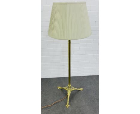 Brass standard  lamp and shade,  140cm 