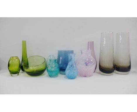 Collection of Caithness coloured glass vases, tallest, 23cm, (11)