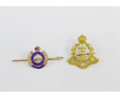 9 carat gold Royal Army Medical Corps lapel badge / brooch together with a 9 carat gold and enamelled Royal Engineers brooch 