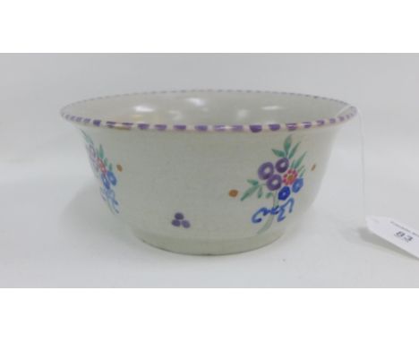 Poole floral patterned bowl with impressed backstamp and numbered 470, 18.5cm diameter