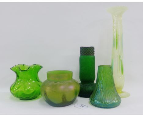 Collection of Austrian and other Art Nouveau glass vases, tallest 31cm high