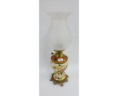 Ideal Brenner ceramic oil lamp with etched glass opaque shade 
