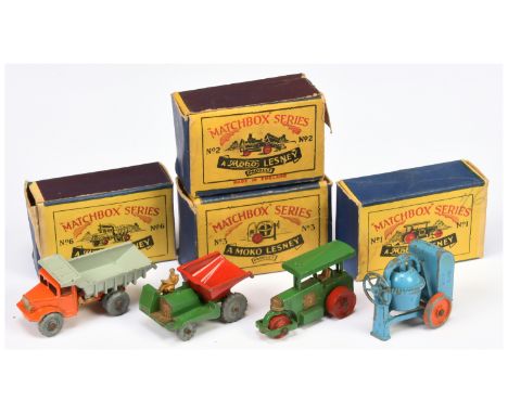 Matchbox Regular Wheels group of early Construction models (1) 1a Aveling Barford Diesel Road Roller with straight canopy end