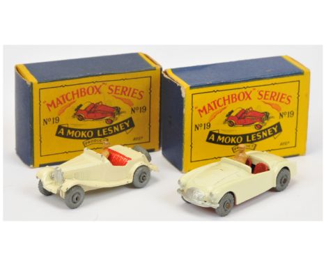 Matchbox Regular Wheels pair of cars (1) 19a MG TD - off white body with silver trim, red seats, tan driver, metal wheels wit