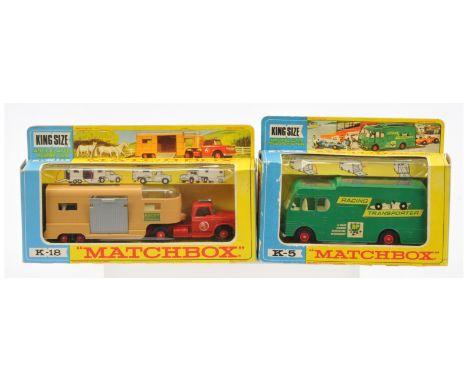Matchbox Kingsize, a mixed boxed group to include, (1) K18 Dodge Kew Fargo Articulated Horse Transporter - red tractor unit w