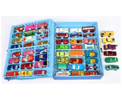 Matchbox Superfast c.1970 issue 48-Car Carry Case containing 1b Mod Rod with red wide wheels; 8b Wildcat Dragster; 12a Land R