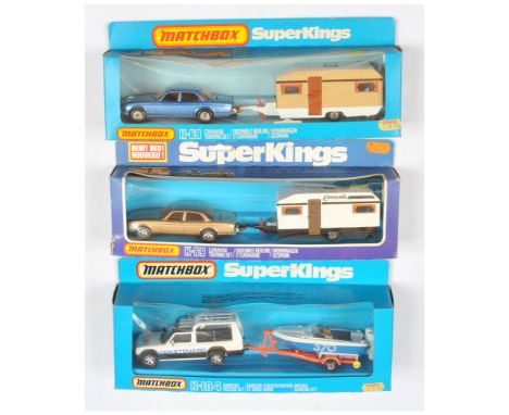 Matchbox Super Kings, a mixed boxed group of Car and Trailer Vehicles to include, (1) &nbsp;K69 Caravan Touring Set - compris