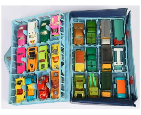 Matchbox Superfast 24-car Mini Carry Case - light blue vinyl case with light blue plastic trays, includes 24 Models to includ