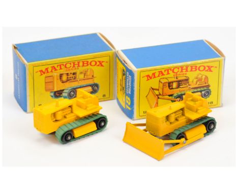 Matchbox Regular Wheels pair (1) 8d Caterpillar Tractor - type B body with tall exhaust stack, type A base without hole, blac