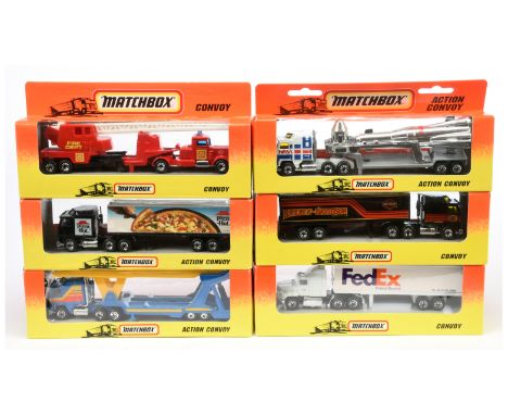 Matchbox Superfast Convoy Series group to include Fire Department Truck and Trailer, Harley Davidson Truck and Trailer, Pizza