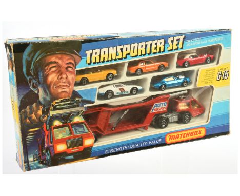Matchbox Superfast G15 Car Transporter Gift Set comprising 1c Dodge Challenger;; 4c Pontiac Firebird;; 6b Mercedes 350 SL ; D
