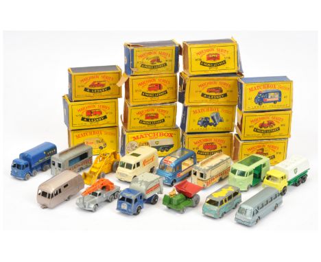 Matchbox Regular Wheels, a boxed group of commercial vehicles to include, 30b Crane Truck - silver body, orange jib with a B 