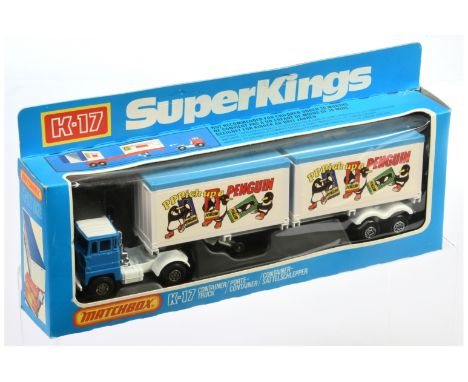 Matchbox Super Kings K17 Scammell Crusader Articulated Container Truck - "Pppick Up A Penguin" - blue tractor unit with white