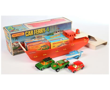 Matchbox Superfast G17 Car Ferry Gift Set containing (1) plastic Car Ferry "Olympus" (missing flag); (2) 7c Volkswagen Golf -