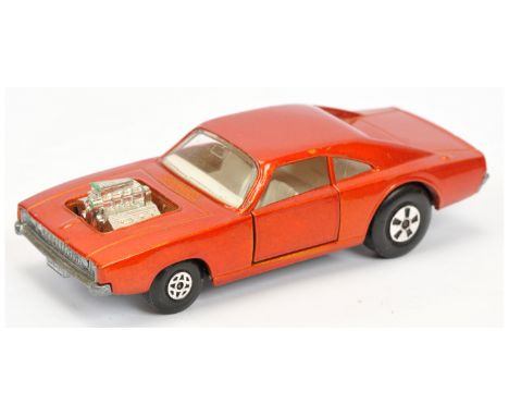 Matchbox Speed Kings K22 Dodge Charger Dragster Pre-production Colour Trial Model - metallic bronze body with exposed engine,