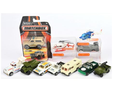 Matchbox Superfast unboxed group to include Sample Testing Chevy Stepside - metallic green with tag &amp; hood label; resin s
