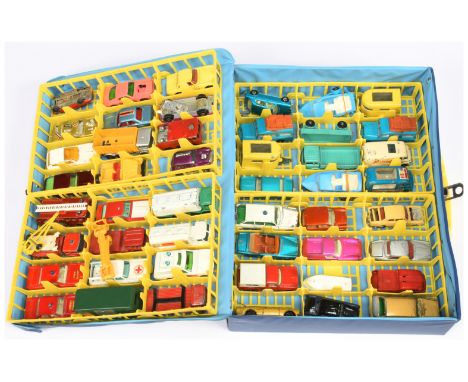 Matchbox Superfast 48-car 1971 Carry Case - dark blue vinyl case with yellow plastic trays, includes 48 Models (Not all Match