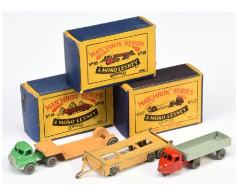 Matchbox Regular Wheels group of early issue Commercial Vehicles. (1) 10a Scammell Scarab without trailer axle brace (2) 16a 