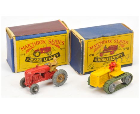 Matchbox Regular Wheels early pair (1) 4a Massey Harris Tractor&nbsp; red body with gold trim &amp; open engine, tan driver, 