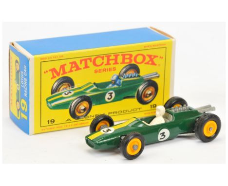 Matchbox Regular Wheels 19d Lotus F1 Racing Car - Stannard Code 3 - dark green body with racing number 3 decals, gloss white 